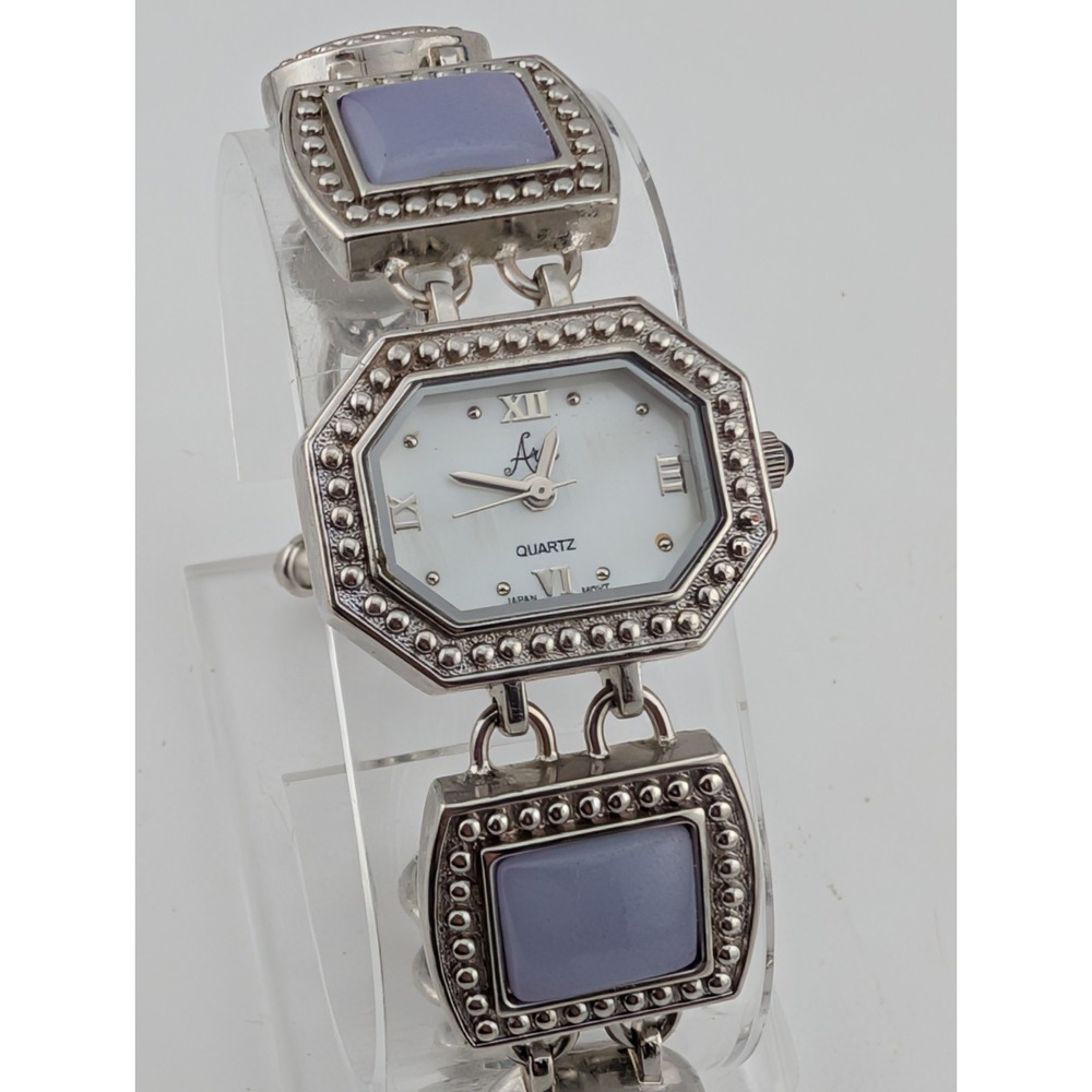 Aria Women's‎ Purple Gemstone Silver Tone Watch MOP Dial 23-569 New Battery